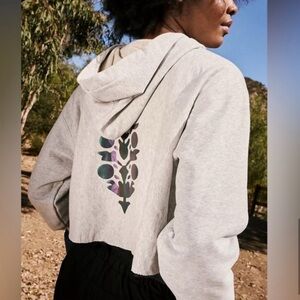 Free People Movement Half Time Reflective Logo Hoodie Grey sweatshirt cropped